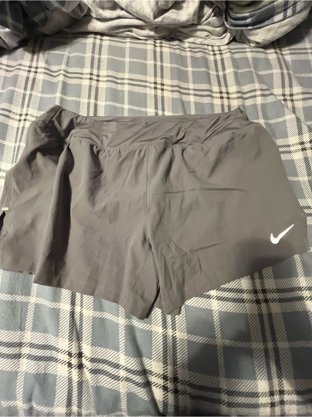Nike Gray Athletic Running Shorts with White Swoosh